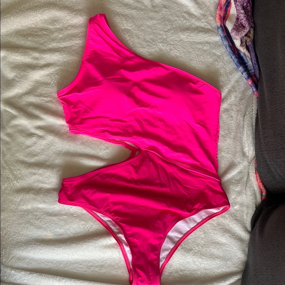Two Toned Pink One-Shoulder Swimsuit